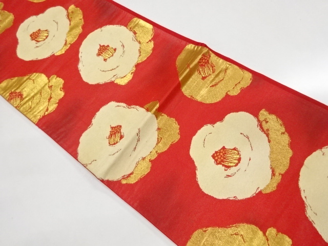 アンティーク　椿模様織出しぼかし袋帯（材料）